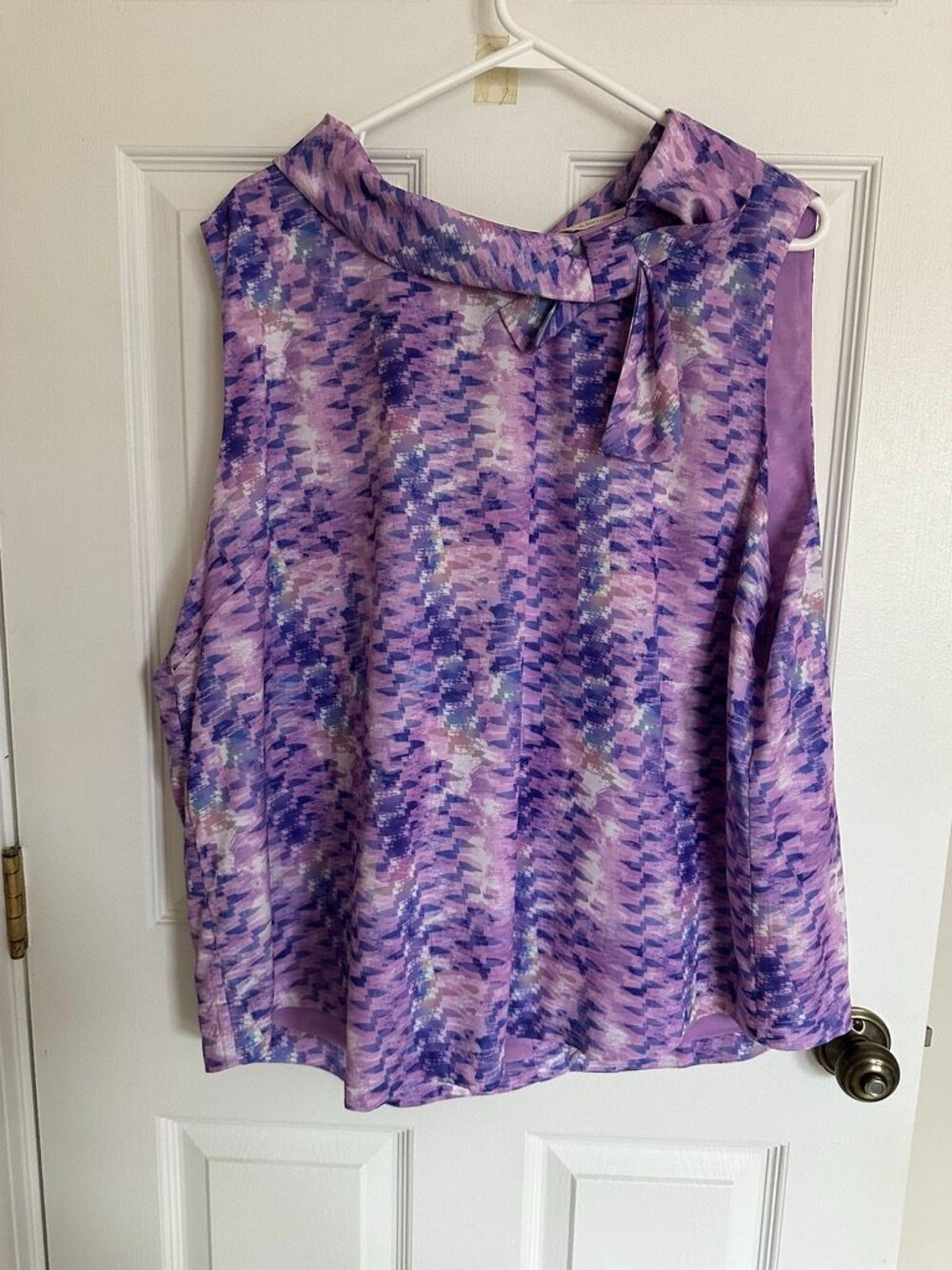 Soft Surroundings 2X Purple Blouse Tie Neck Sleeveless Flowy Top Womens Plus